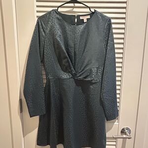 Emerald Green Long Sleeve Animal Print Dress